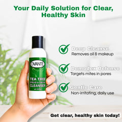 OVANTE Tea Tree Cleanser foam closeup shows refreshing lather with minimal irritation.