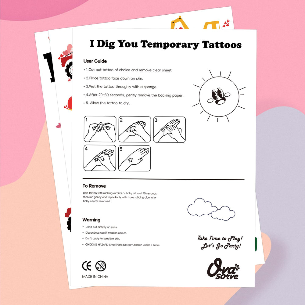 Ovasorve temporary tattoos ready for classroom party favors use.