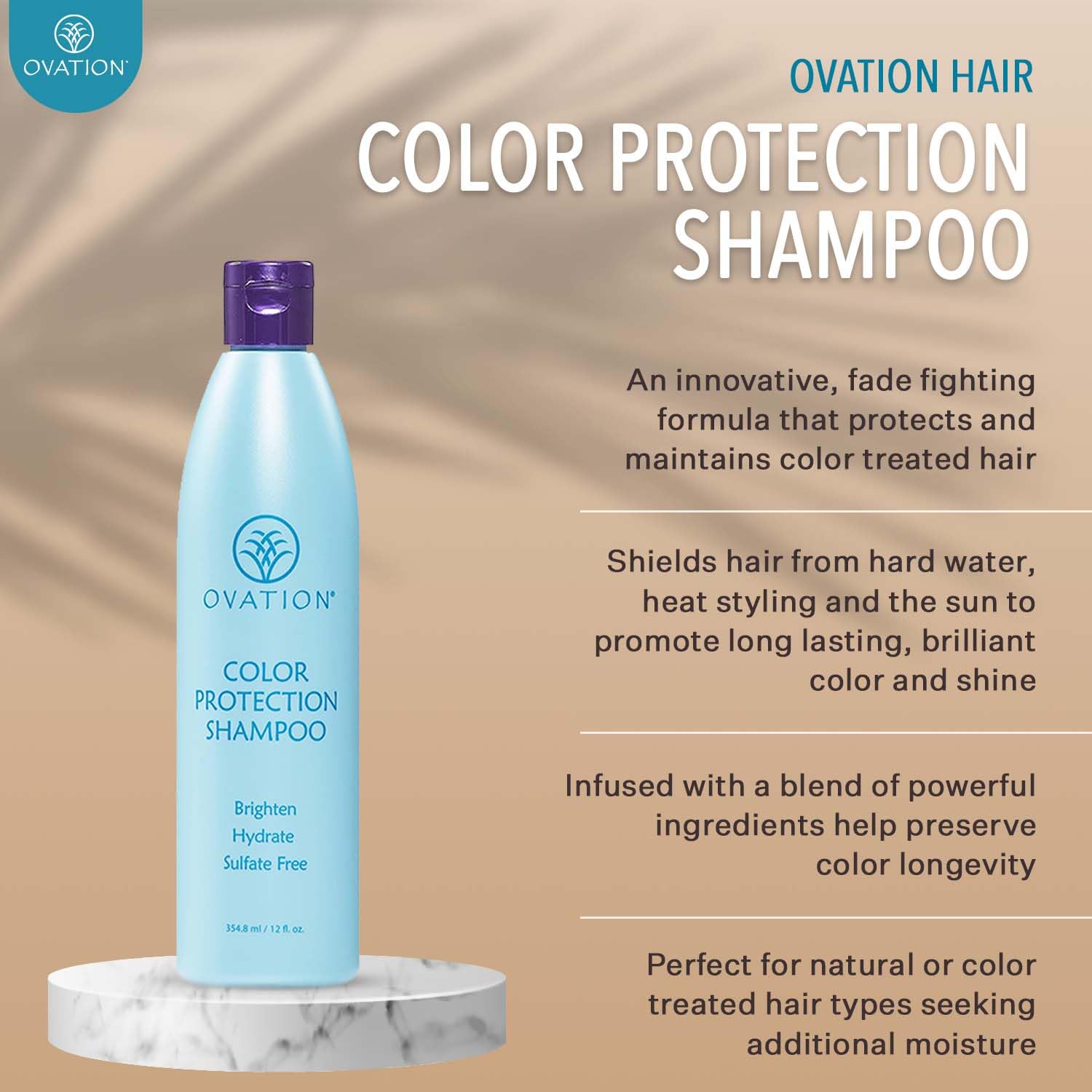 Ovation Color Protection Shampoo packaging 12 oz on display