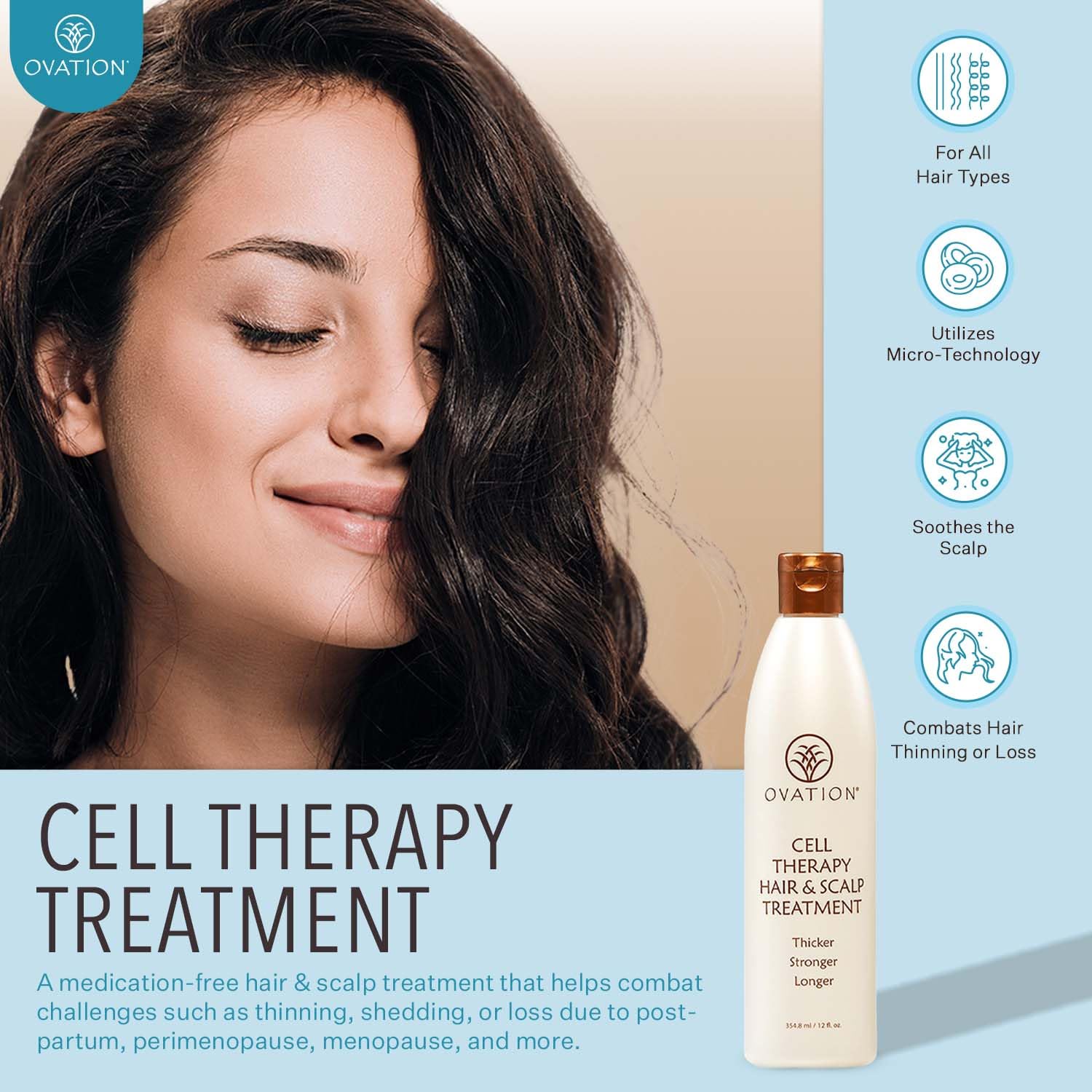Ovation Hair Cell Therapy application on scalp for nourishment.