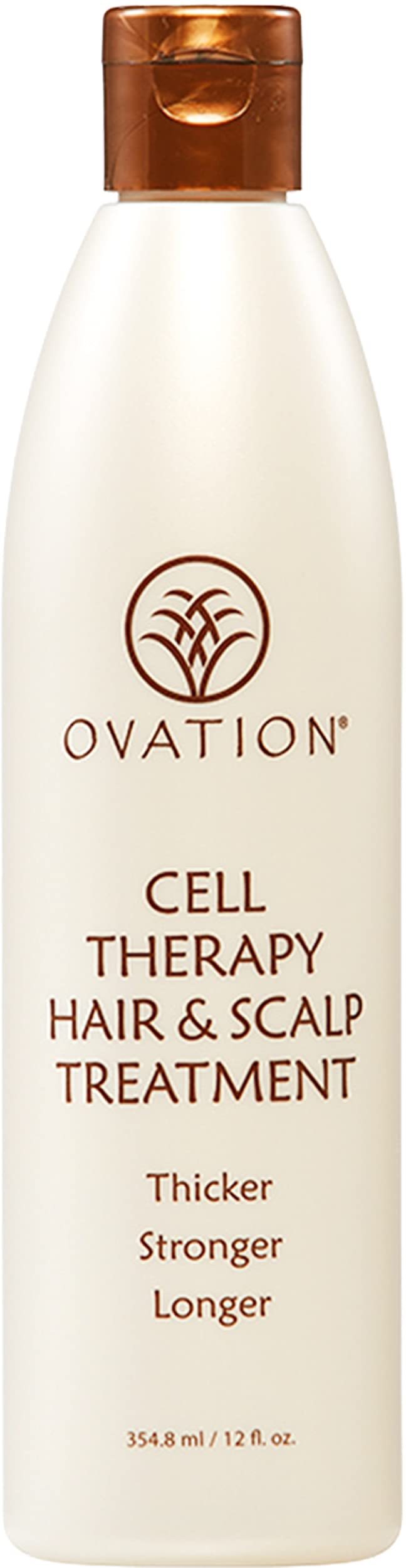 Ovation Hair Cell Therapy bottle with nutrient-rich formula for thicker, stronger hair.