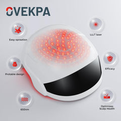 OVEKPA cap shows matrix beads delivering even light across the scalp.