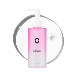 Overlaps Pink Desert Ectoin Cleansing Oil bottle close-up showing makeup removal benefits