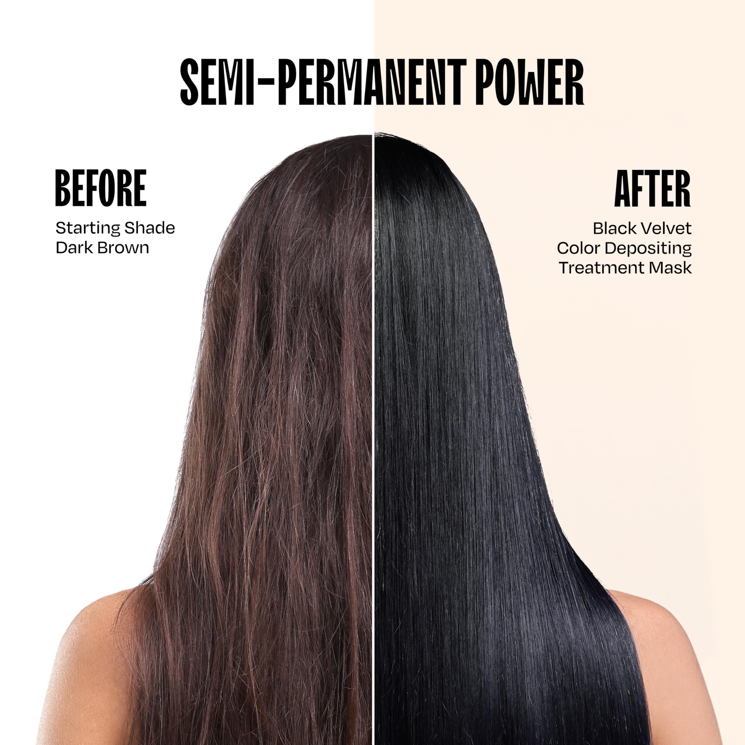 Overtone Black Velvet hair mask application on dry hair for color boost.