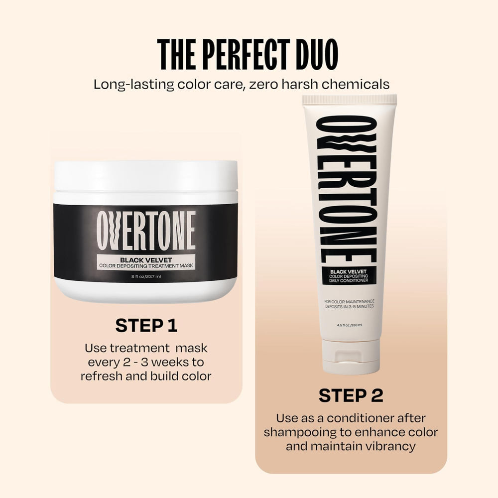 Overtone Black Velvet wash and rinse reveals hydrated shine.