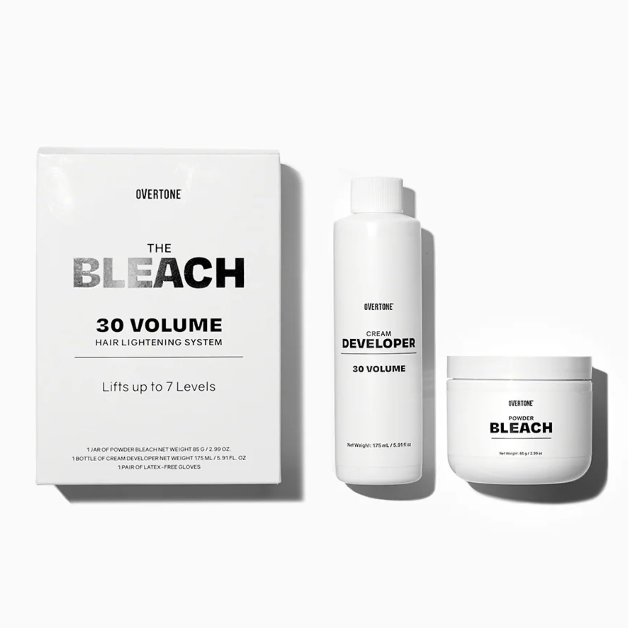 Overtone Bleach 30 Volume kit packaging shows a professional at-home lightening solution.