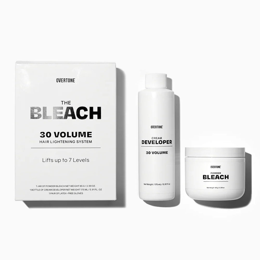 Overtone Bleach 30 Volume kit packaging shows a professional at-home lightening solution.