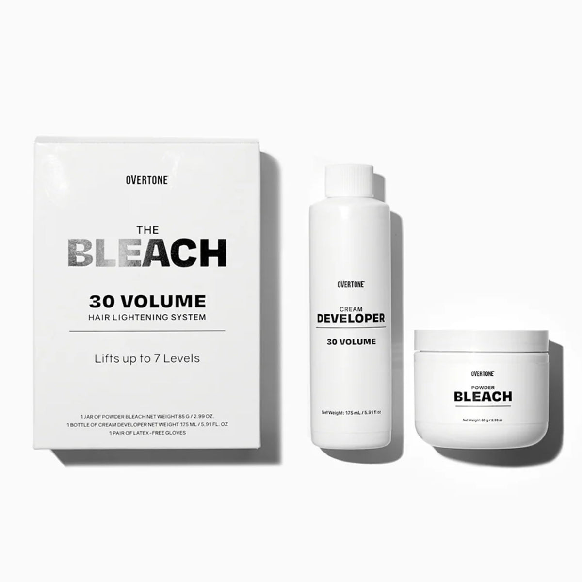 Overtone Bleach 30 Volume kit packaging shows a professional at-home lightening solution.