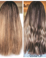 Hair with cool tones enhanced by oVertone Blue Toning Conditioner