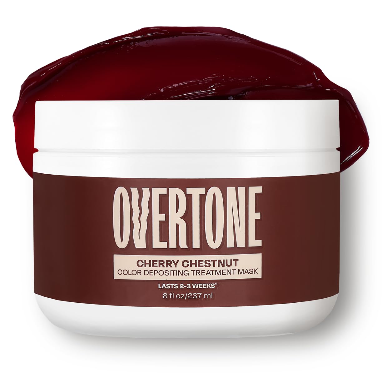 oVertone Cherry Chestnut bottle front shows vibrant color deposits for at-home use