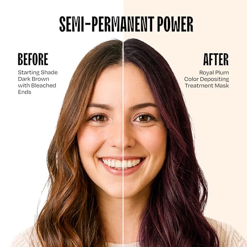 oVertone Cherry Chestnut color-depositing mask applying on hair