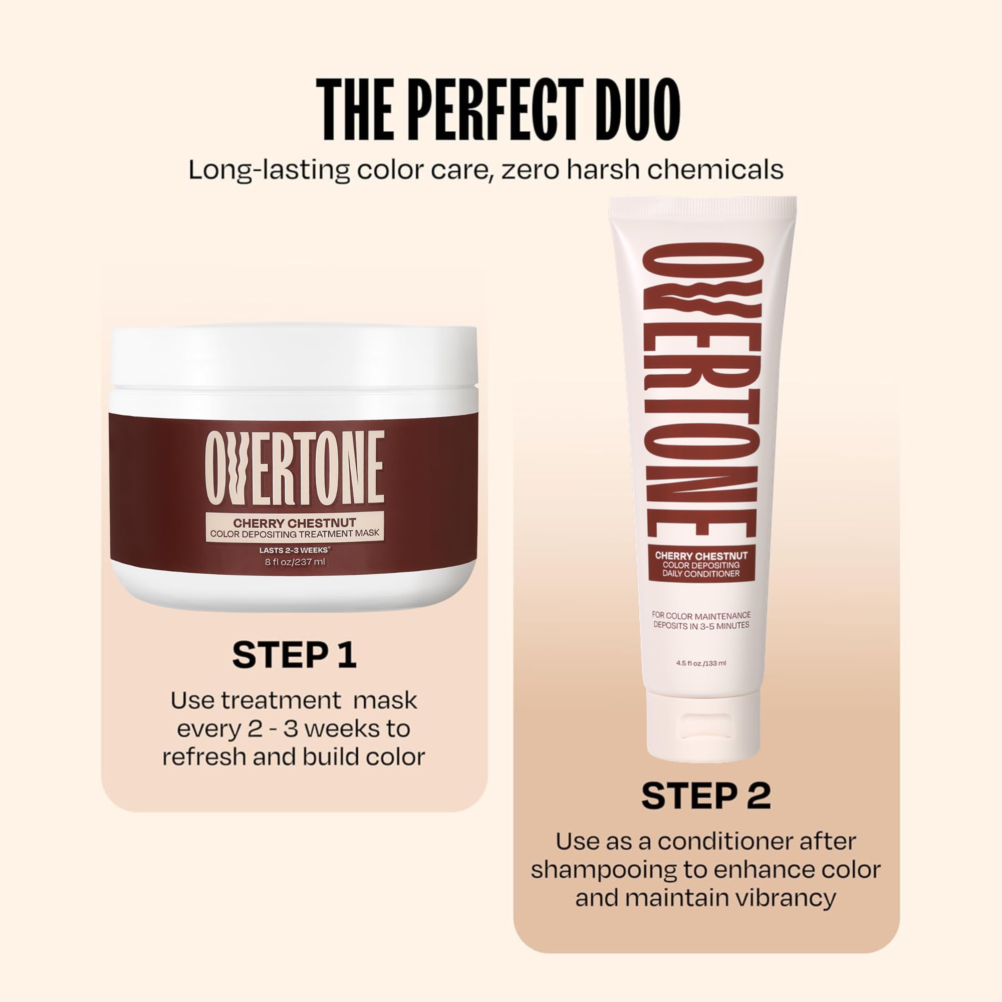 oVertone Cherry Chestnut hair color result on brown hair with rich tone