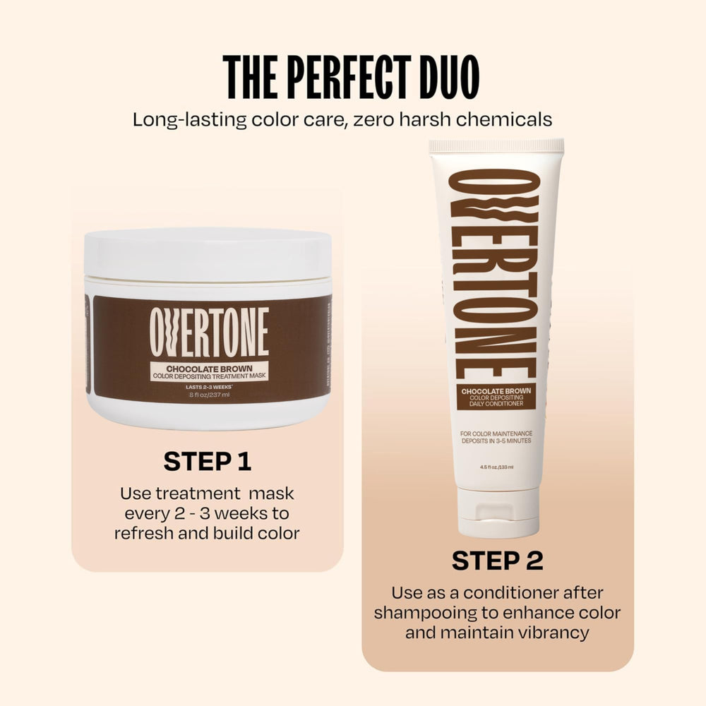 Overtone chocolate brown color deposit close-up highlights rich pigment and smooth conditioning.