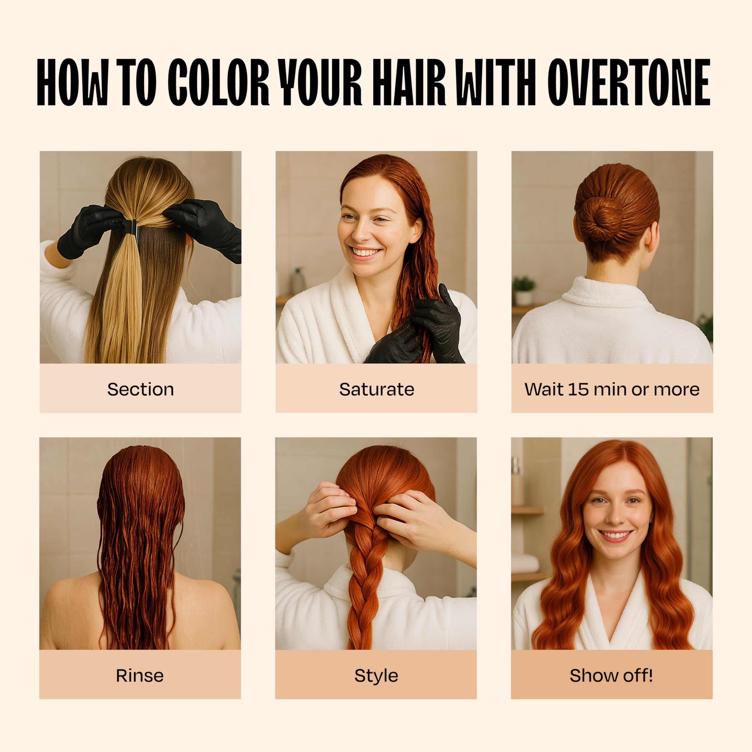 Overtone color-depositing mask on hair demonstrates buildable coverage.