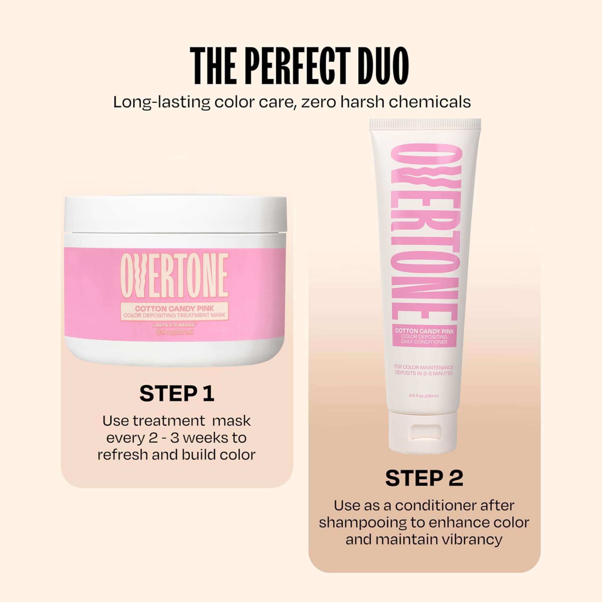 Overtone color depositing mask on wet hair illustrating nourishing hydration
