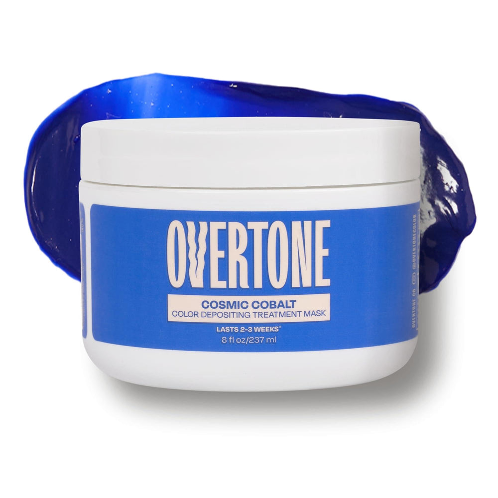 overtone cosmic cobalt bottle front shows color-depositing conditioner for vibrant results.