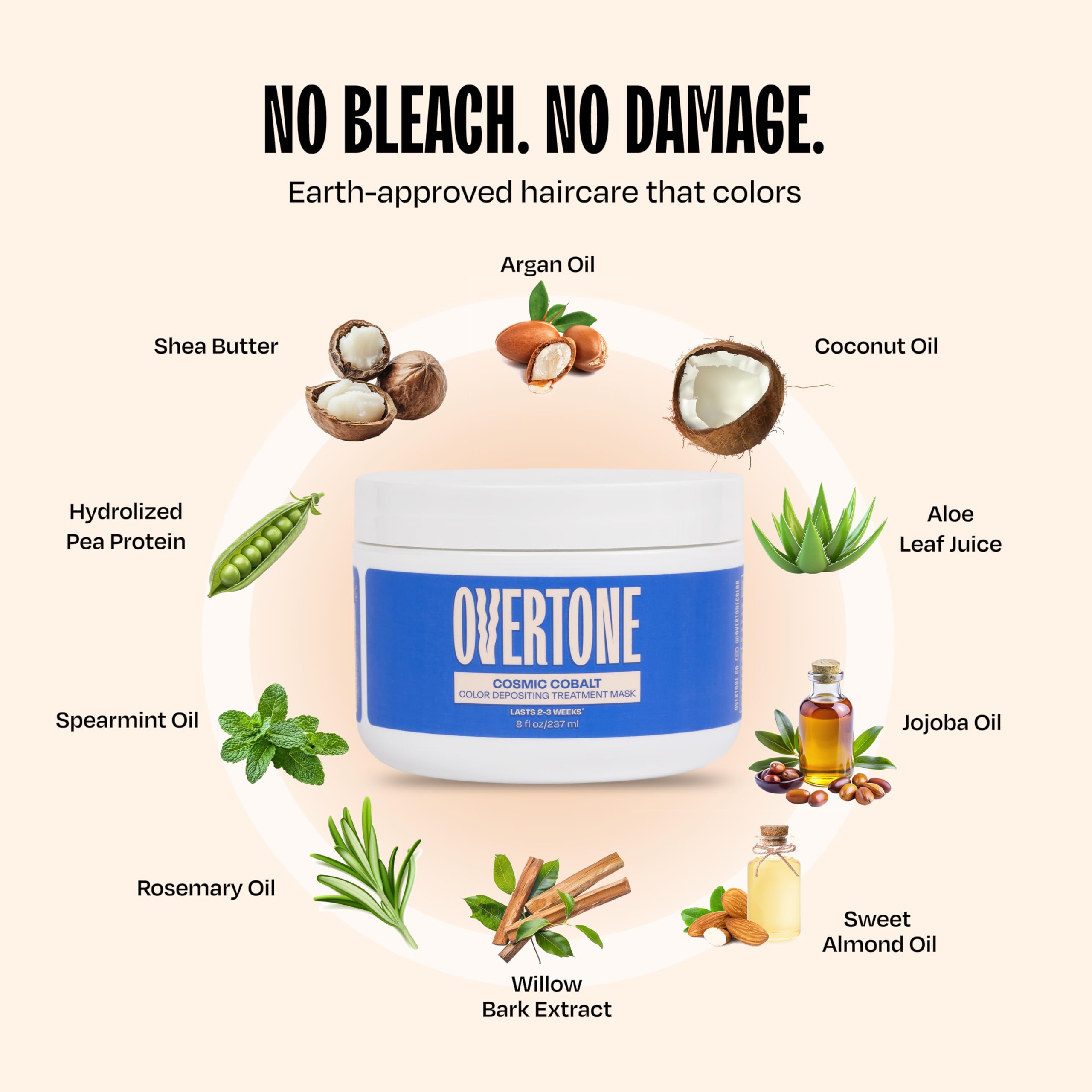 overtone cosmic cobalt swatch on brown hair demonstrates vibrant color depth.