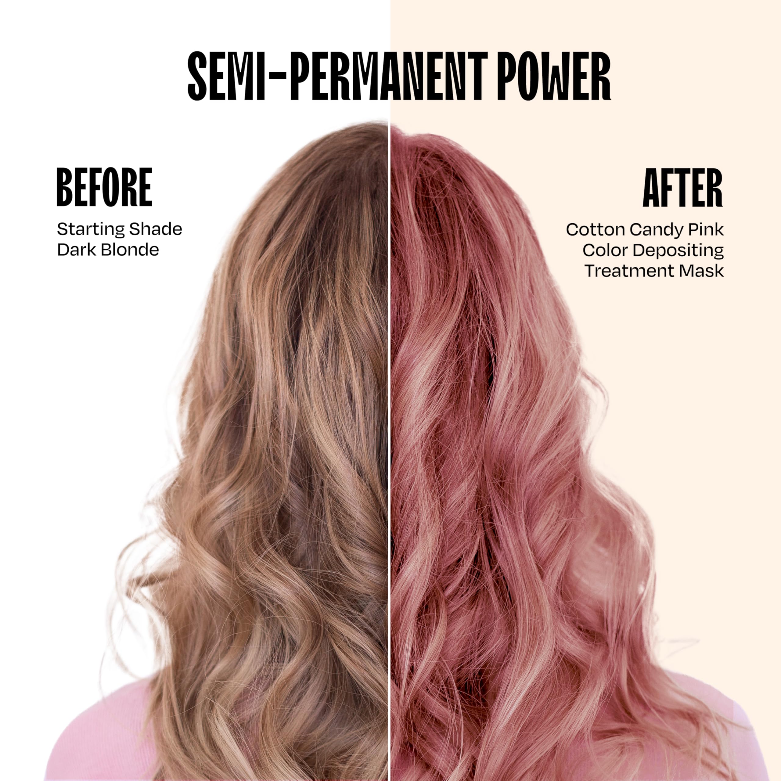 Overtone Cotton Candy Pink swatch on hair demonstrates semi permanent color deposit