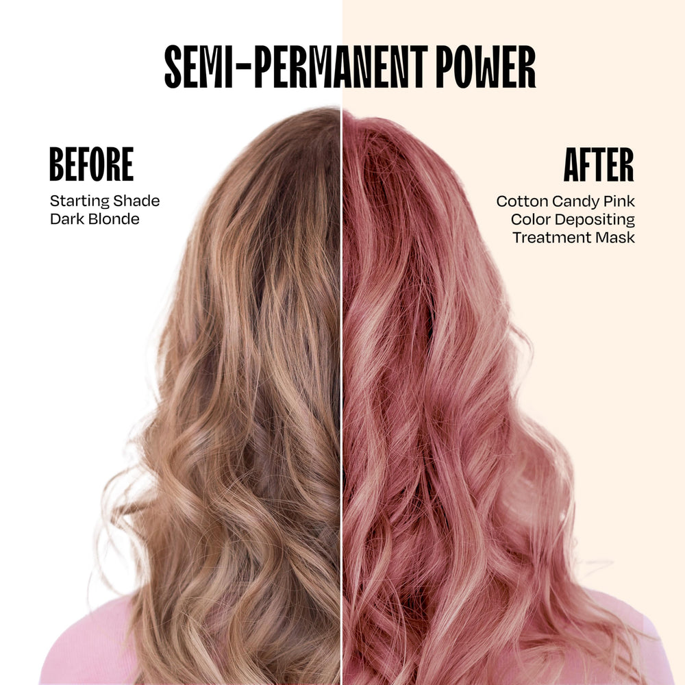 Overtone Cotton Candy Pink swatch on hair demonstrates semi permanent color deposit