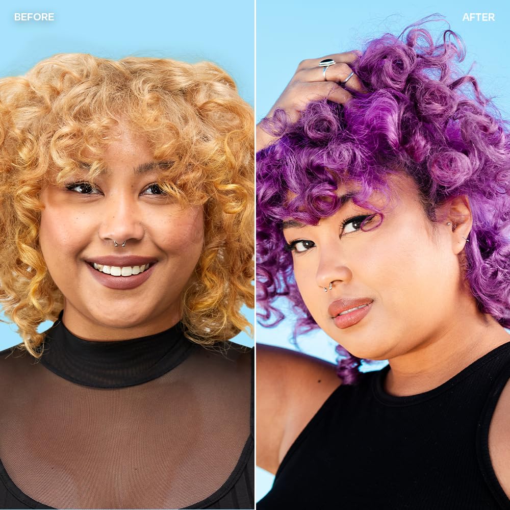 oVertone daily color depositing conditioner hair close-up with purple shine