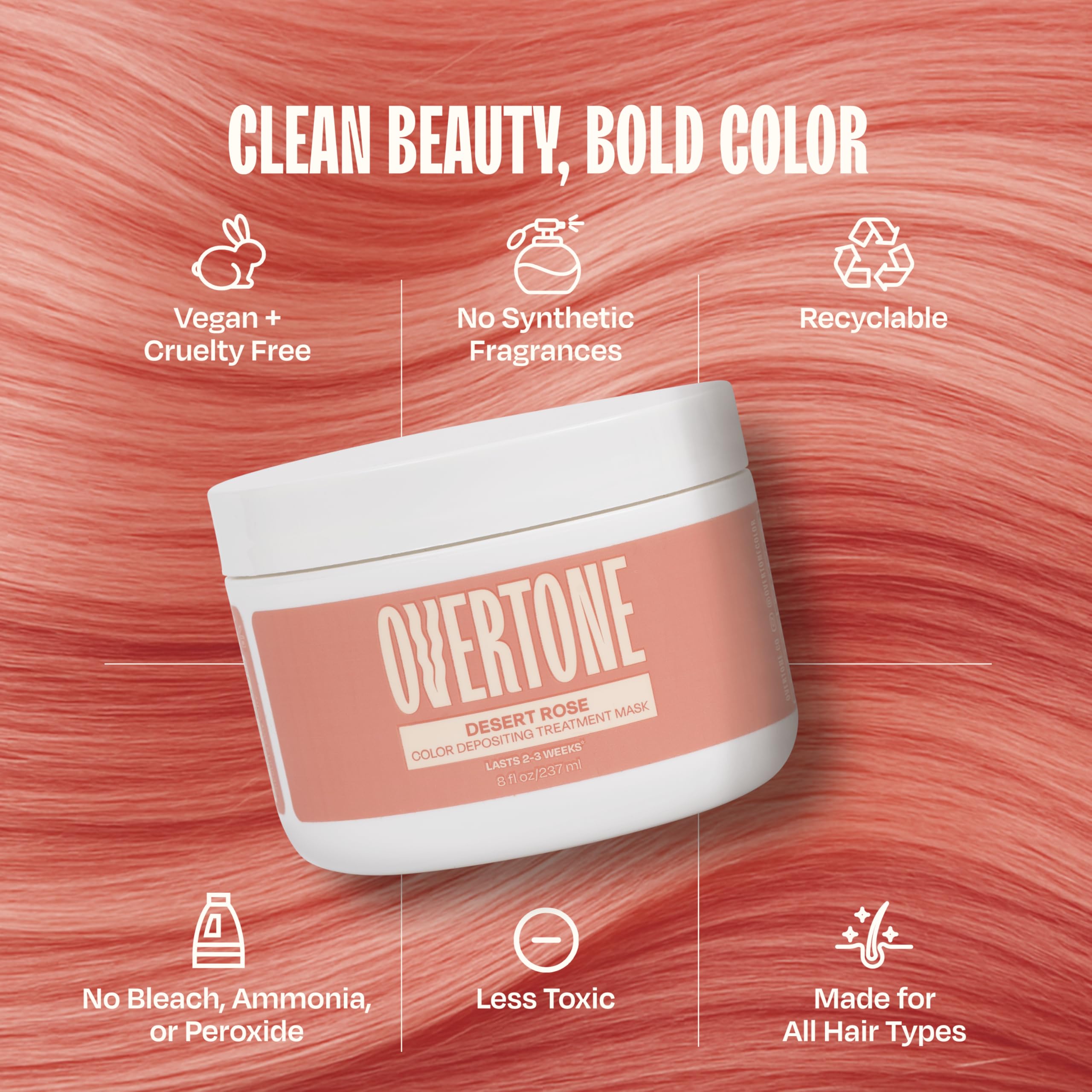 Overtone Desert Rose before-after swatch displays color deposit results