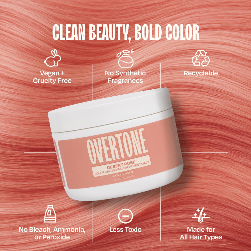 Overtone Desert Rose before-after swatch displays color deposit results