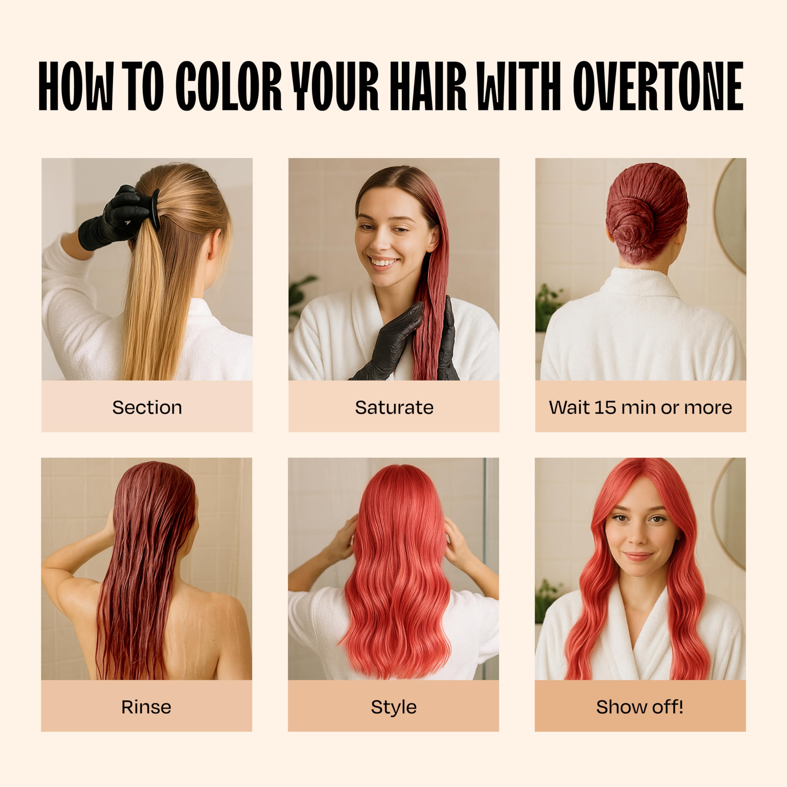 Overtone Desert Rose color conditioner on bathroom shelf for quick refresh
