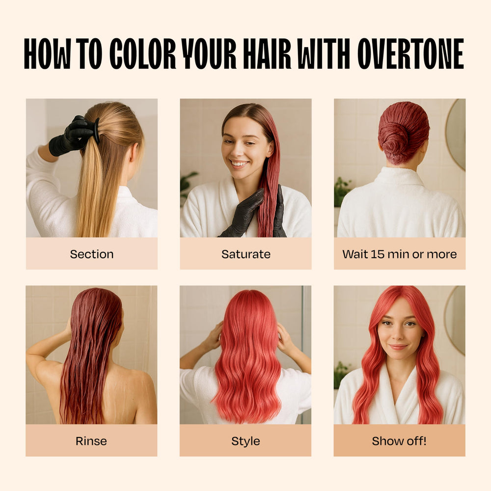 Overtone Desert Rose color conditioner on bathroom shelf for quick refresh