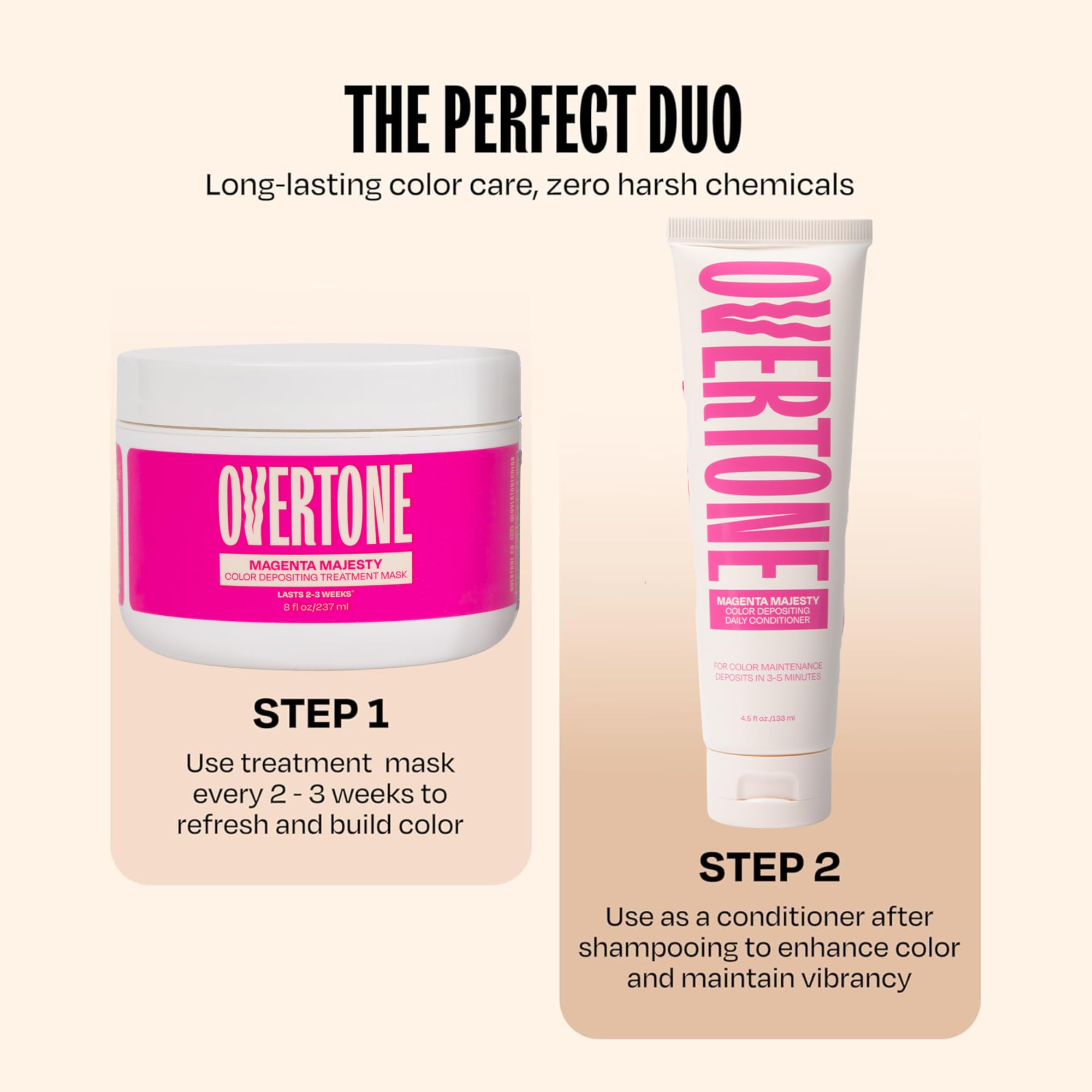 oVertone Extreme Magenta before-after hair transformation visuals