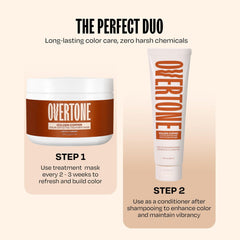 Overtone Golden Copper hair-glow after use promises nourished shine.