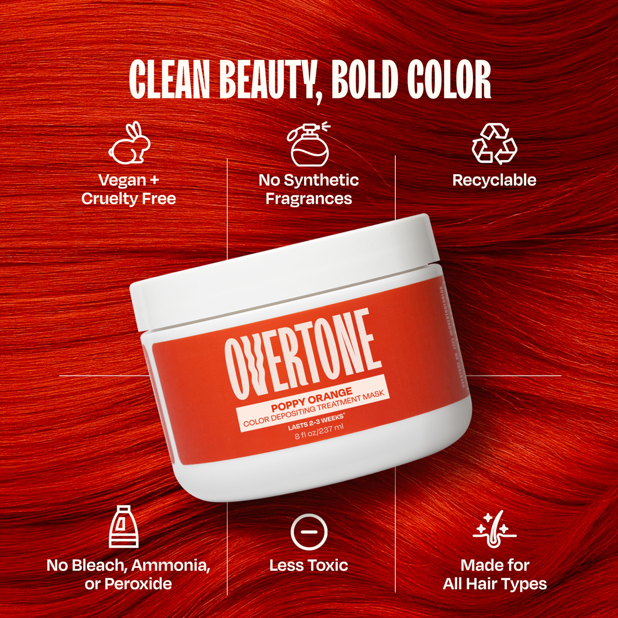 Overtone hair texture closeup demonstrates blend capability across straight, wavy, and curly hair