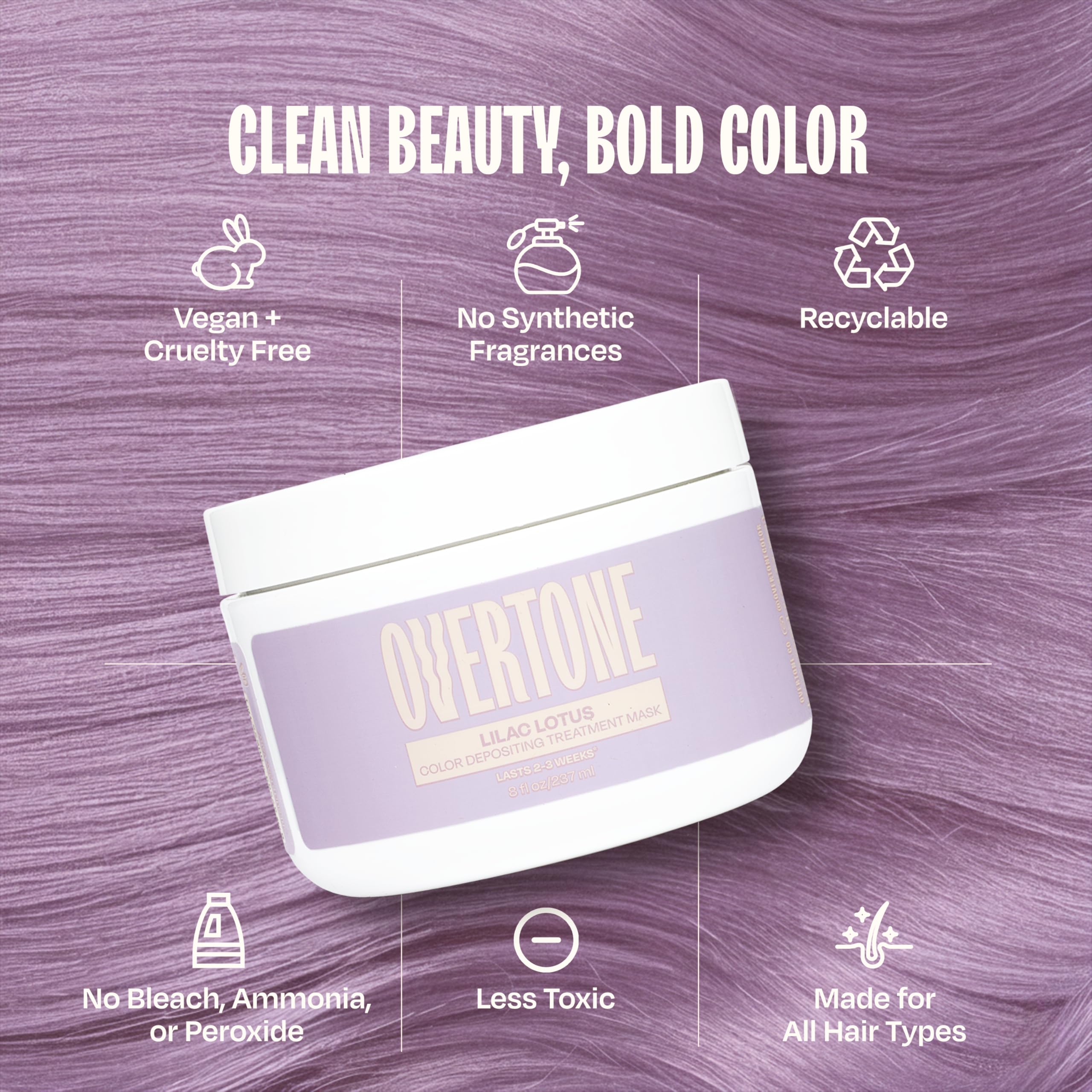 Diverse hair types depicted using Overtone Lilac Lotus for all textures