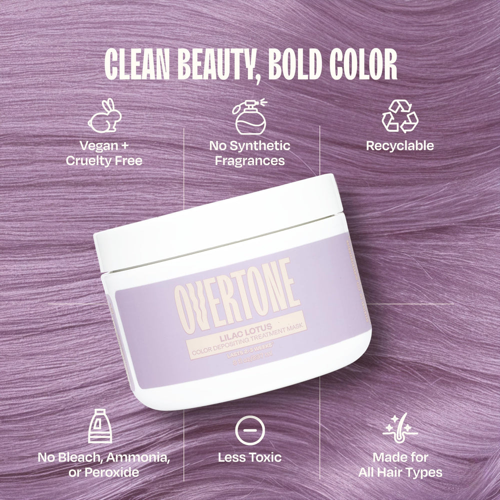 Diverse hair types depicted using Overtone Lilac Lotus for all textures