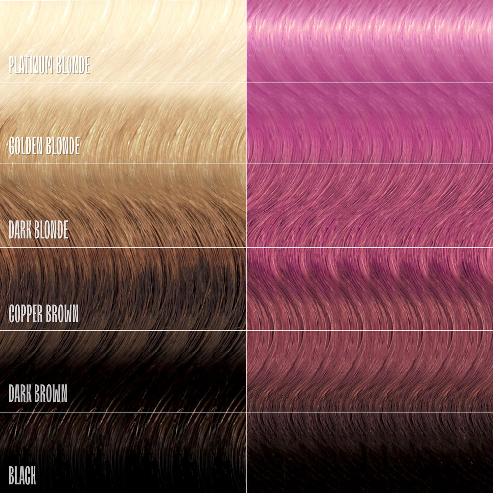 Overtone Pastel Majenta Morning swatches on light hair demonstrating pastel shade