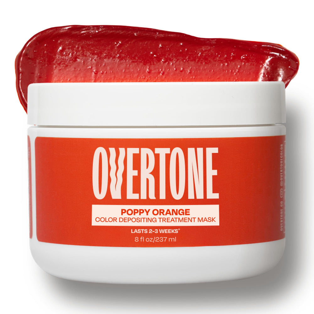 Overtone Poppy Orange color conditioner bottle shows vibrant shade for at-home color refresh