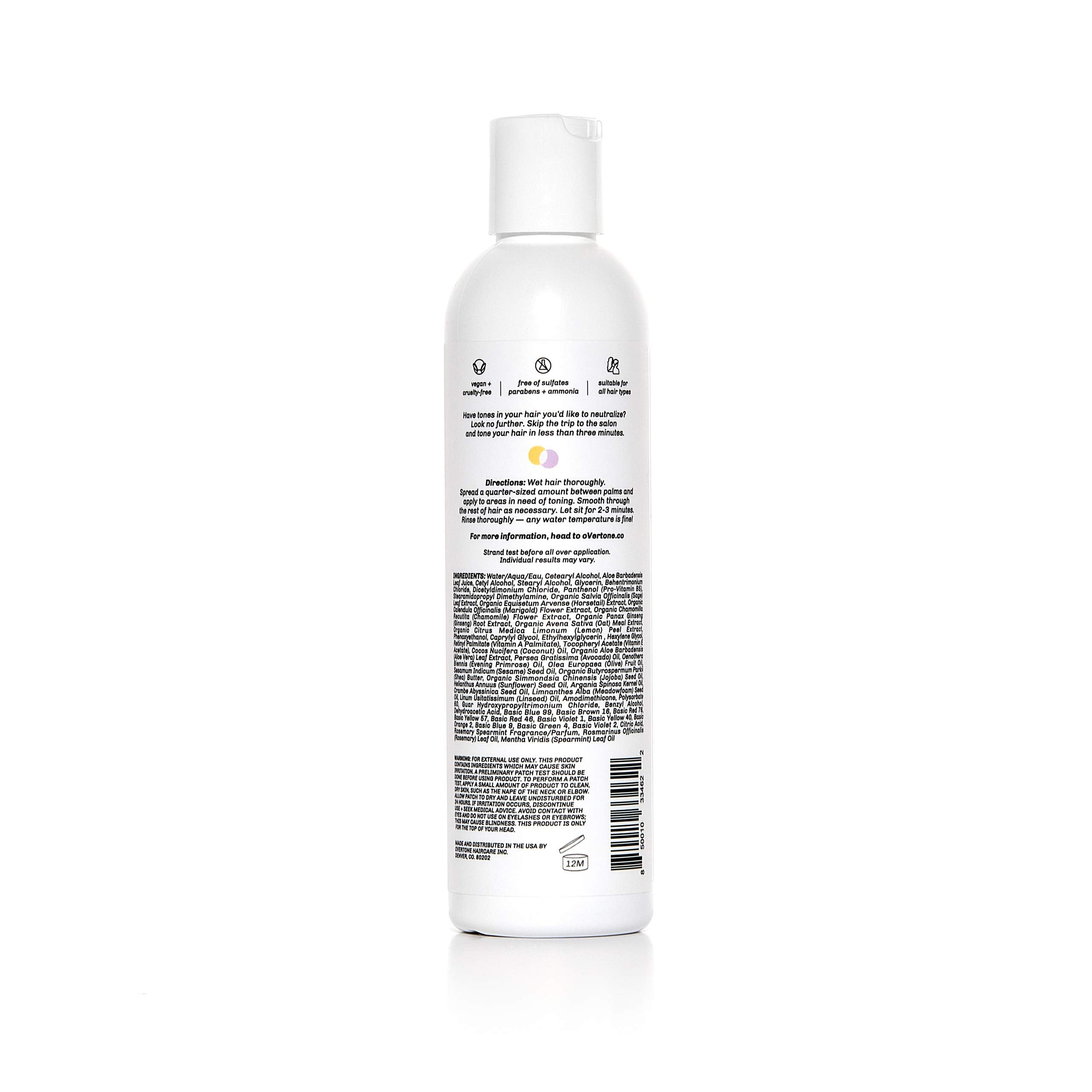 Overtone Purple Toning Conditioner applied to damp hair for brassiness reduction