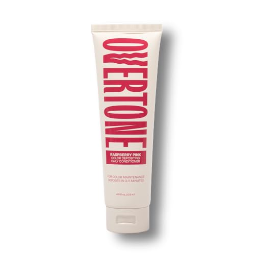 oVertone Raspberry Pink conditioner applied in shower for easy upkeep.
