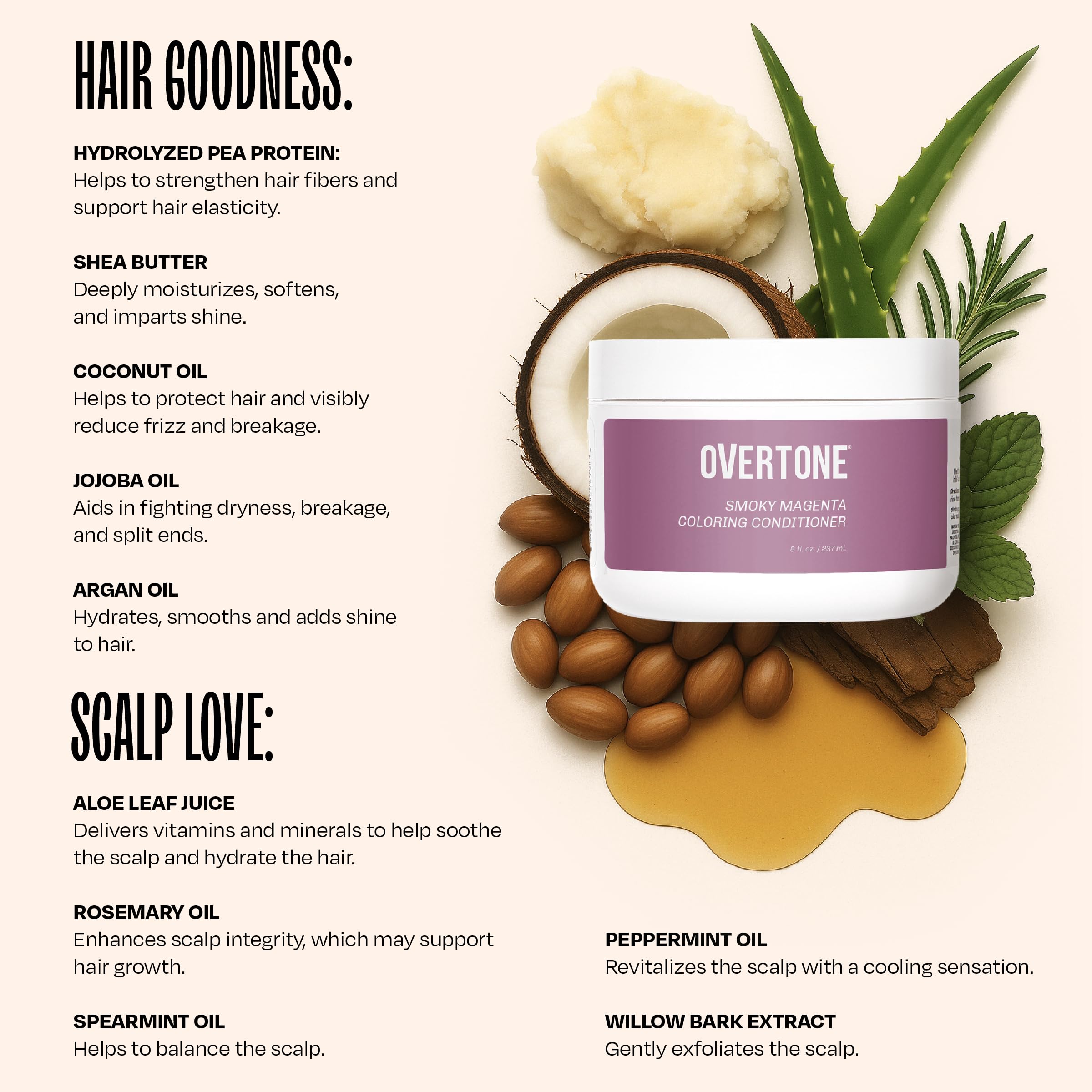 oVertone shea butter and coconut oil hydration on strands.