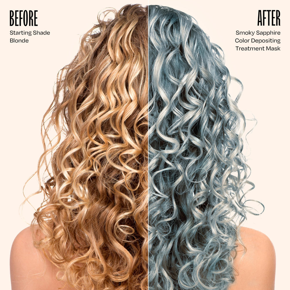 oVertone Smoky Sapphire color deposit creates a rich hue on light hair.