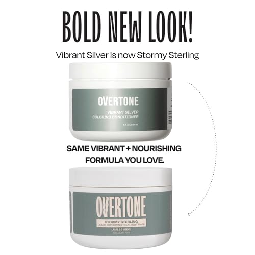Overtone Stormy Sterling color depositing mask jar highlights creamy, hydrating formula.
