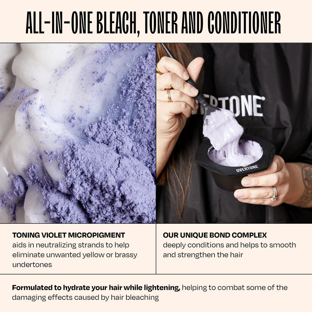 Overtone vegan, ammonia-free lightening formula with hydrating ingredients.