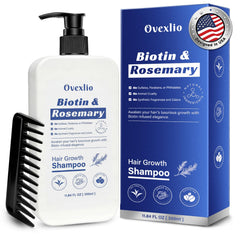 OVEXLIO Hair Growth Shampoo bottle pouring for daily scalp care.