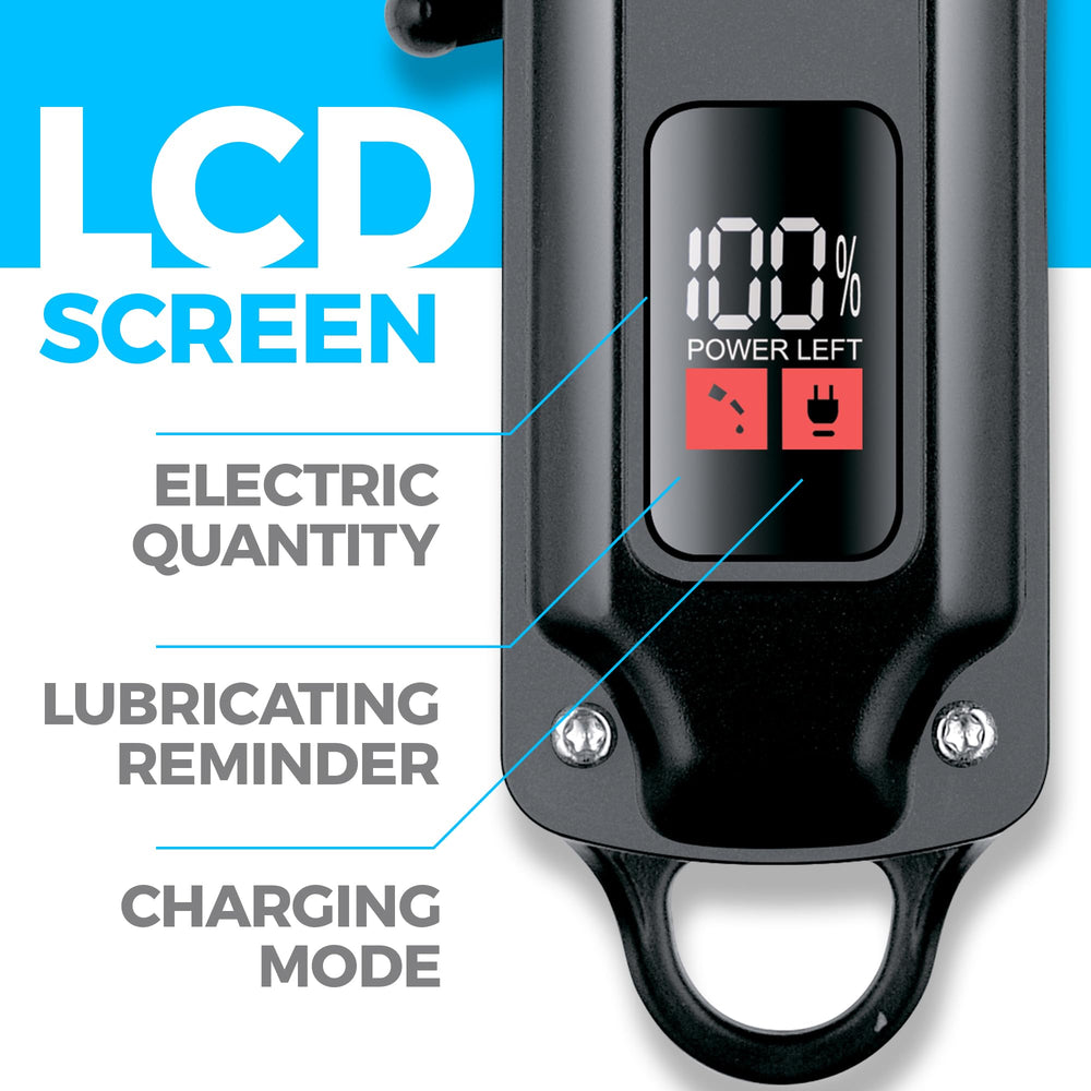 OVLux LED display battery view highlights remaining power for uninterrupted grooming