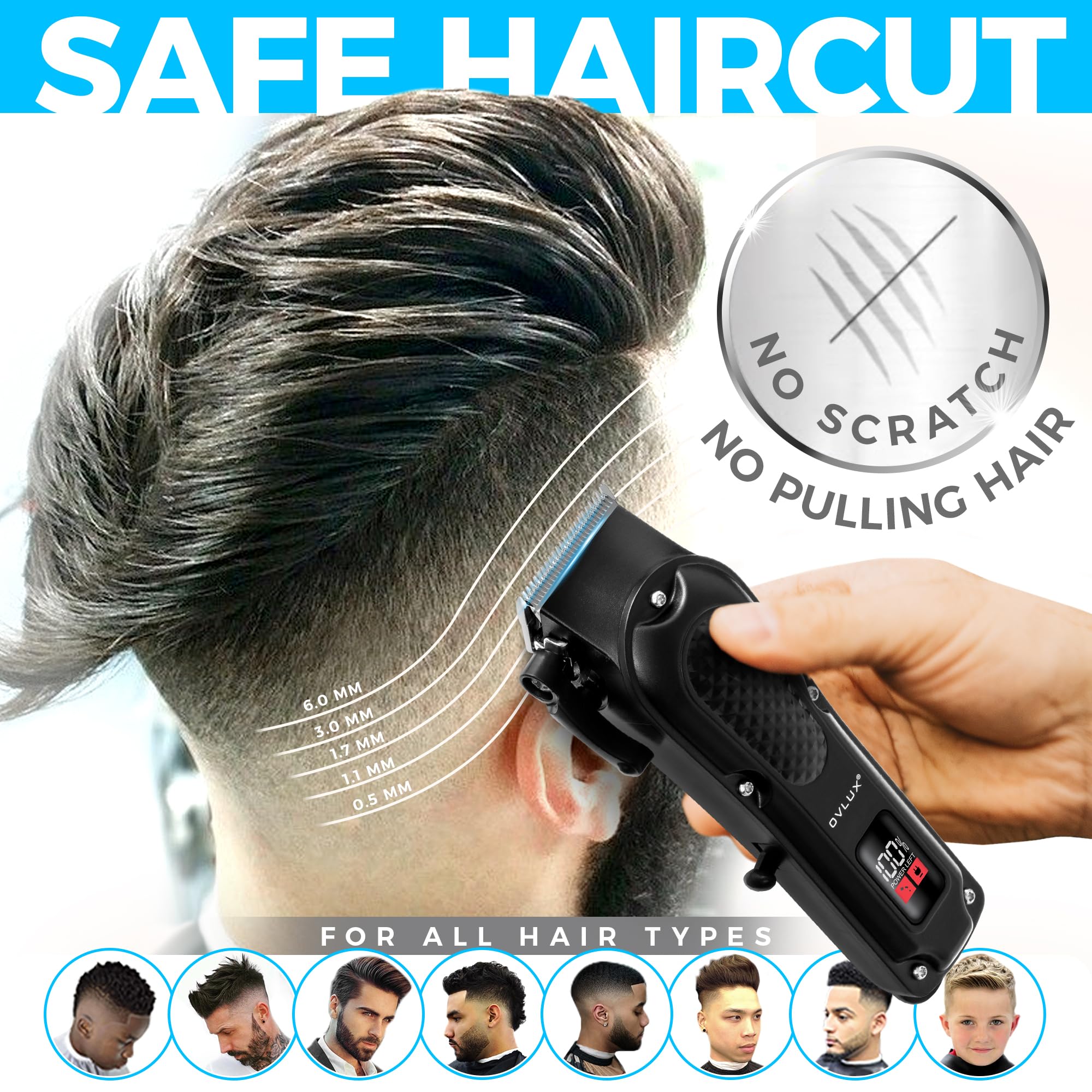 OVLux self-sharpening blades provide consistently clean cuts across hair types