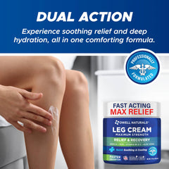 OWELL Naturals Relief Legs Cream Aloe Vera swirl signifies soothing hydration for skin health.