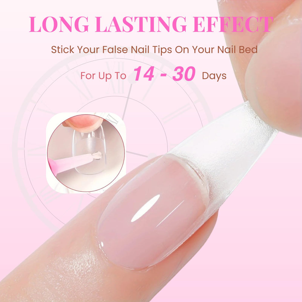 OXIZONA press-on nails application with glue for fast, reliable bonding.