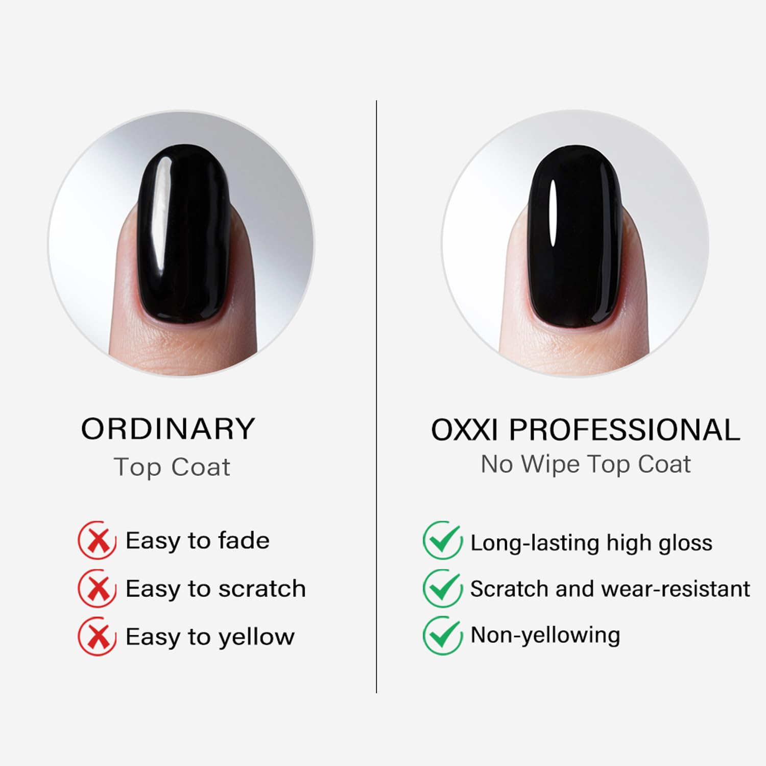 OXXI Professional Diamond-Gloss Top Coat swatch shows shine
