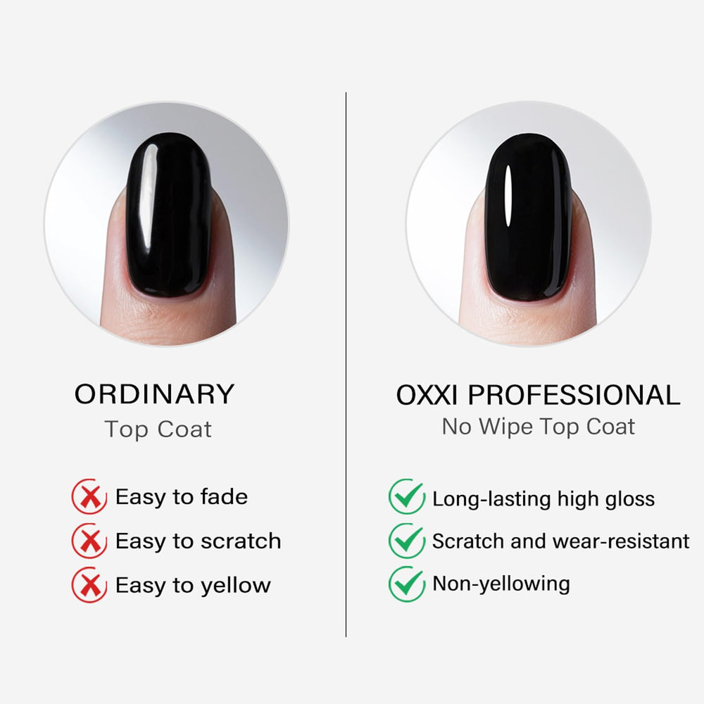 OXXI Professional Diamond-Gloss Top Coat swatch shows shine