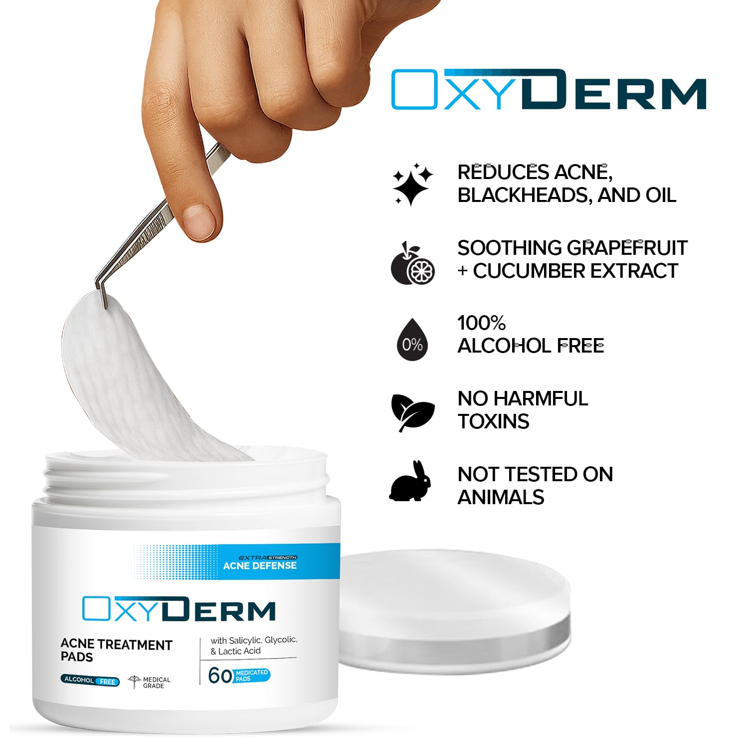 OxyDerm Acne Treatment Pads pore-tightening effect supports smoother texture.