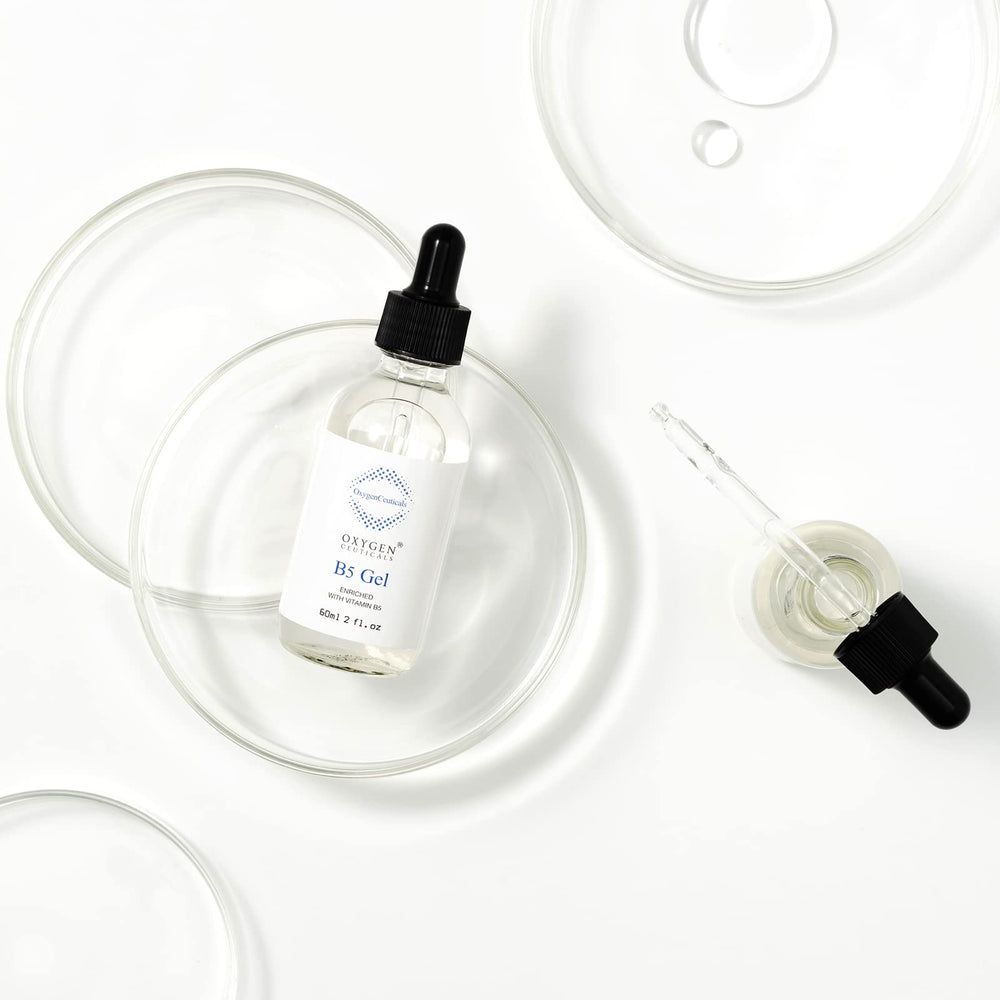 OxygenCeuticals B5 Gel with honeysuckle extract supporting skin resilience.